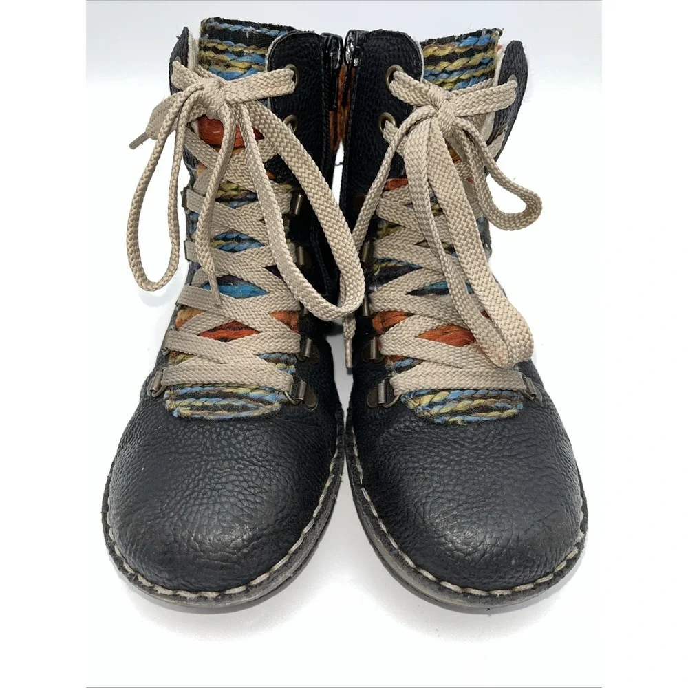 Rieker Winter Boots Womens 36 Felicitas Multicolor Leather‎ Lace Up Round Toe